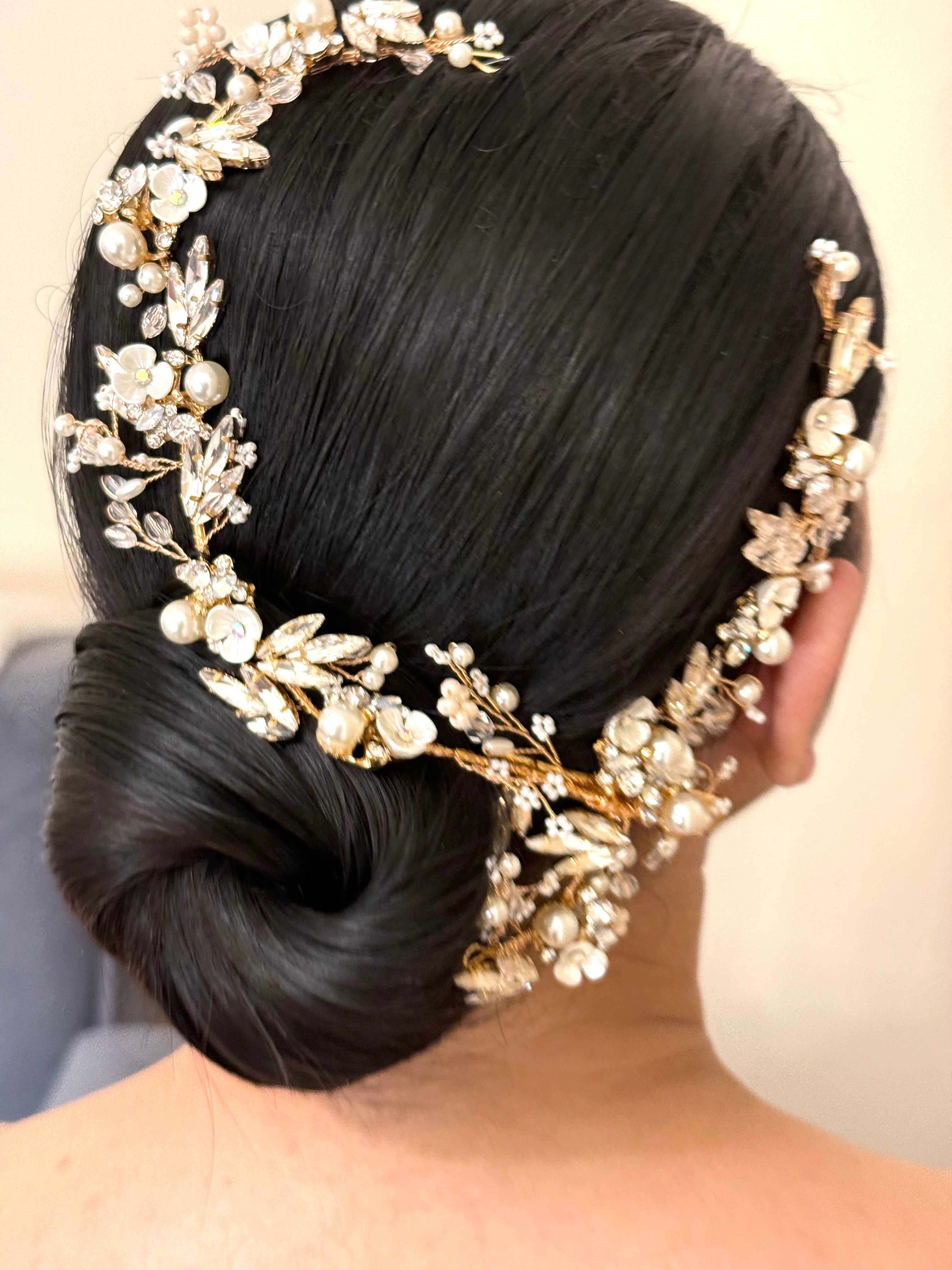 crystal & pearl hair vine wedding accessories for bride