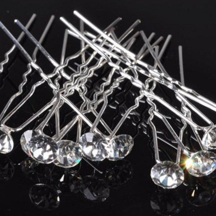 Plain Silver Crystal Hair Pins - Hair Accessories for Weddings