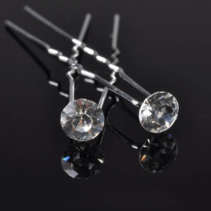 Plain Silver Crystal Hair Pins - Hair Accessories for Weddings