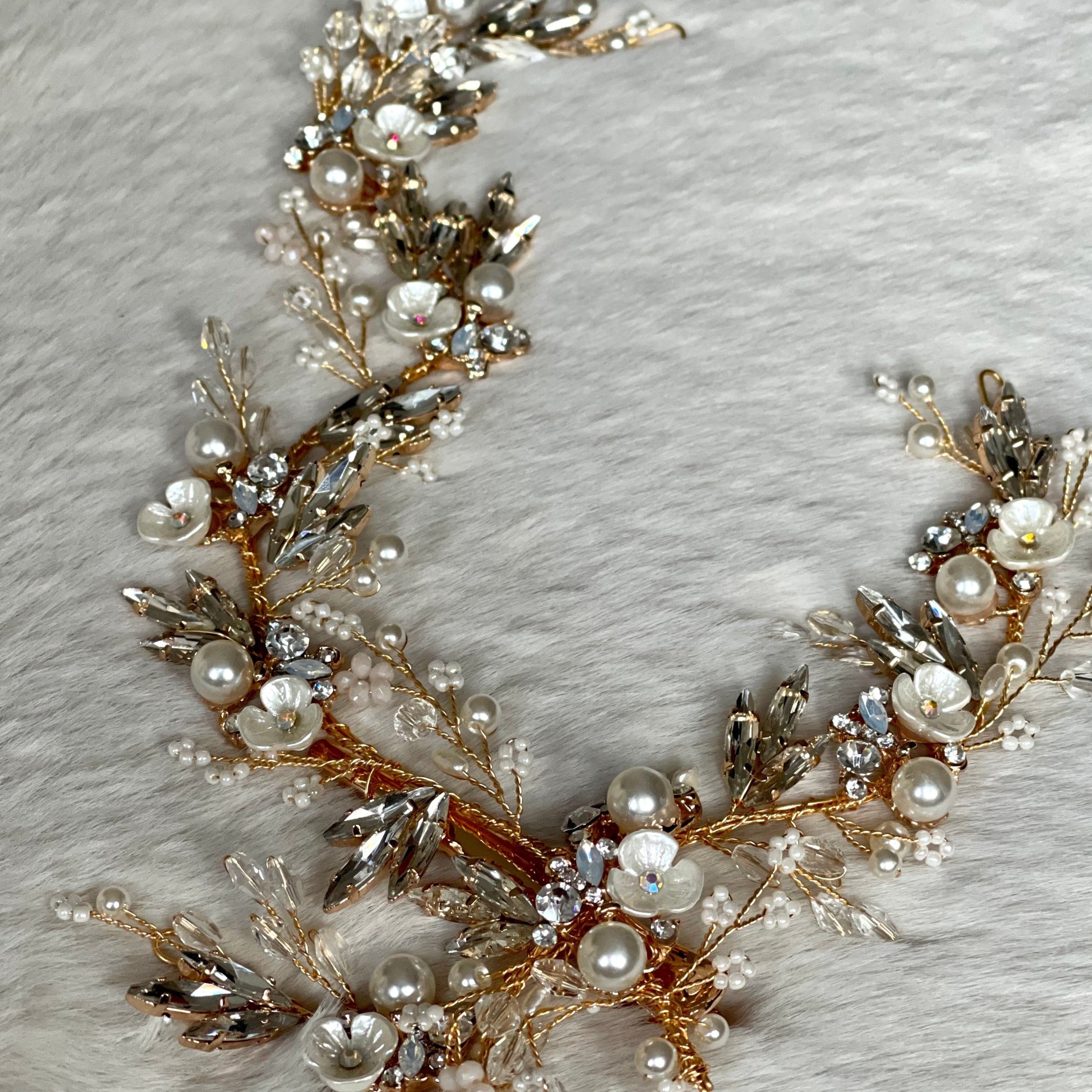 Floral crystal & pearl hair vine wedding accessories for bride