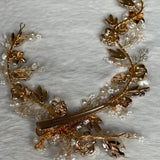 Floral gold crystal & pearl hair vine wedding accessories for bride