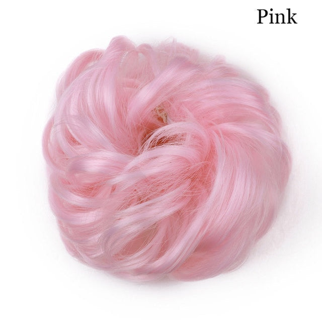 Synthetic Wrap on Curly Hair Bun for Chignons & Updos pink colour