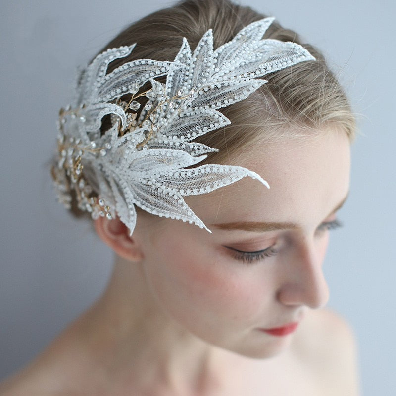 Beaded Bridal Lace Hair piece - Hair Accessories for a Wedding
