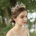 Gold Crystal & Pearl Bridal Tiara with Earrings