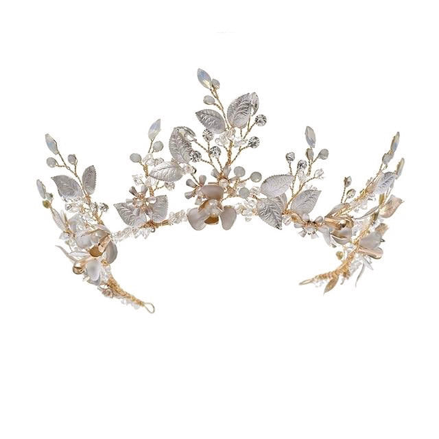 Gold Crystal & Pearl Bridal Tiara 