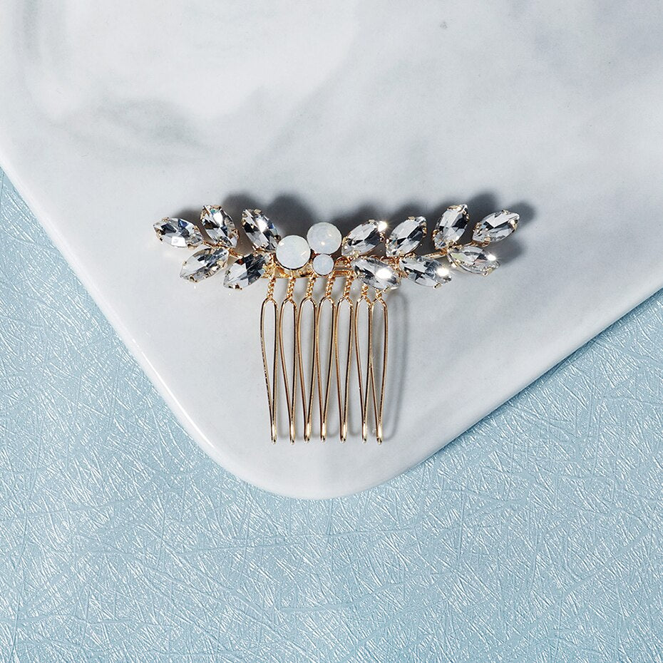 Gold Opal Crystal Bridal Hair Comb - Bridal Accessories for Hair