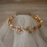 Serena Gold Floral Wedding Crown Headband