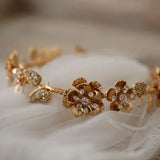 Serena Gold Floral Wedding Crown Headband