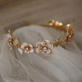 Serena Gold Floral Wedding Crown Headband