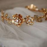 Serena Gold Floral Wedding Crown Headband