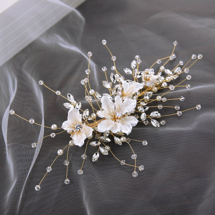 White Floral Bridal Hairpiece