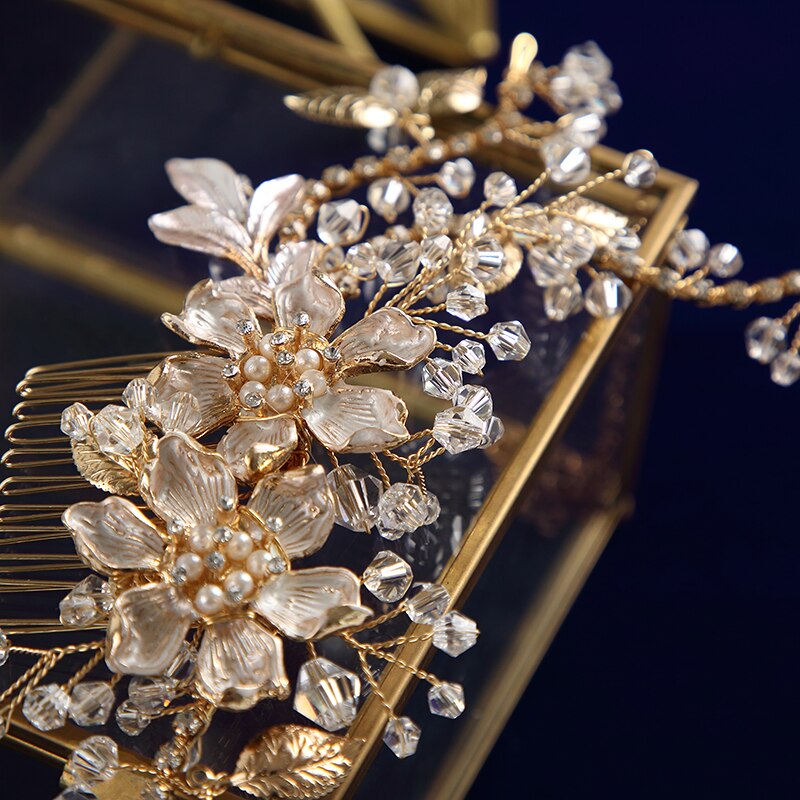 Handmade Flower Bridal Hairpiece gold
