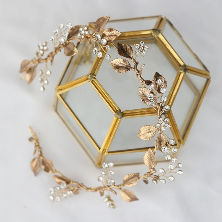 Gold Leaves Vintage Pearl Headpiece