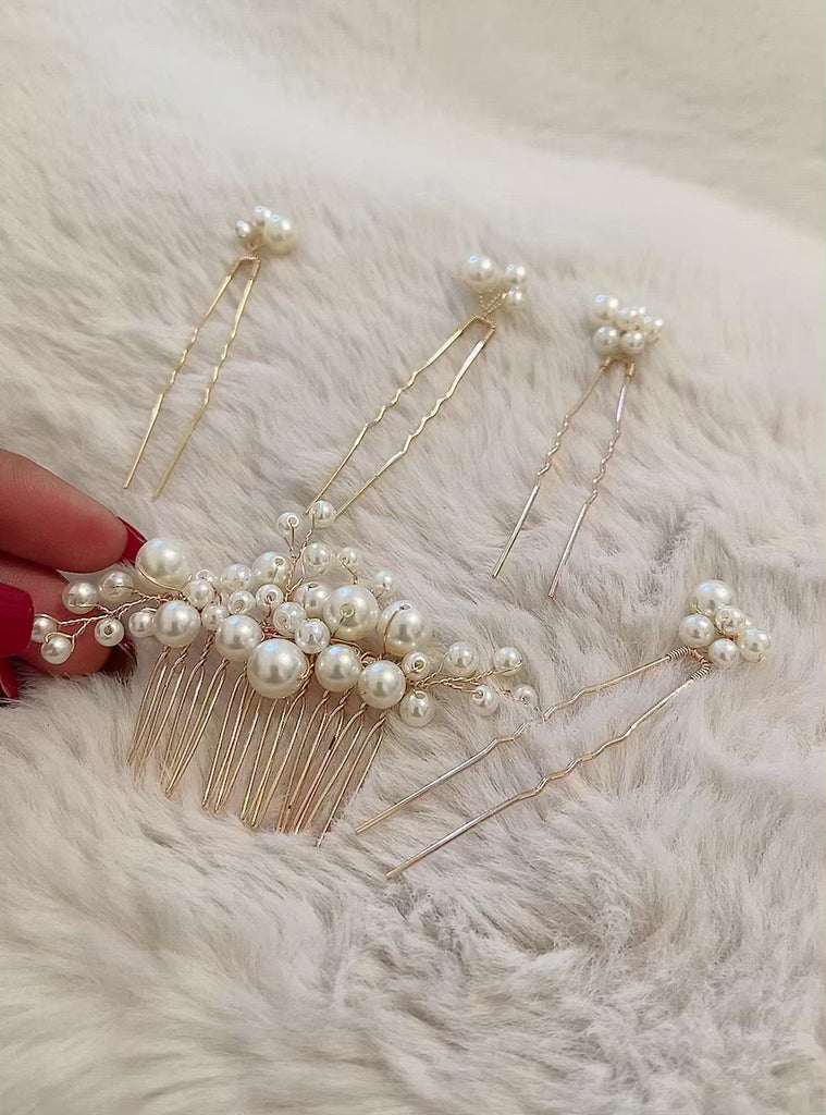 Isla Gold Pearl Wedding Hair Pins (Set of 5) – Annie Shah