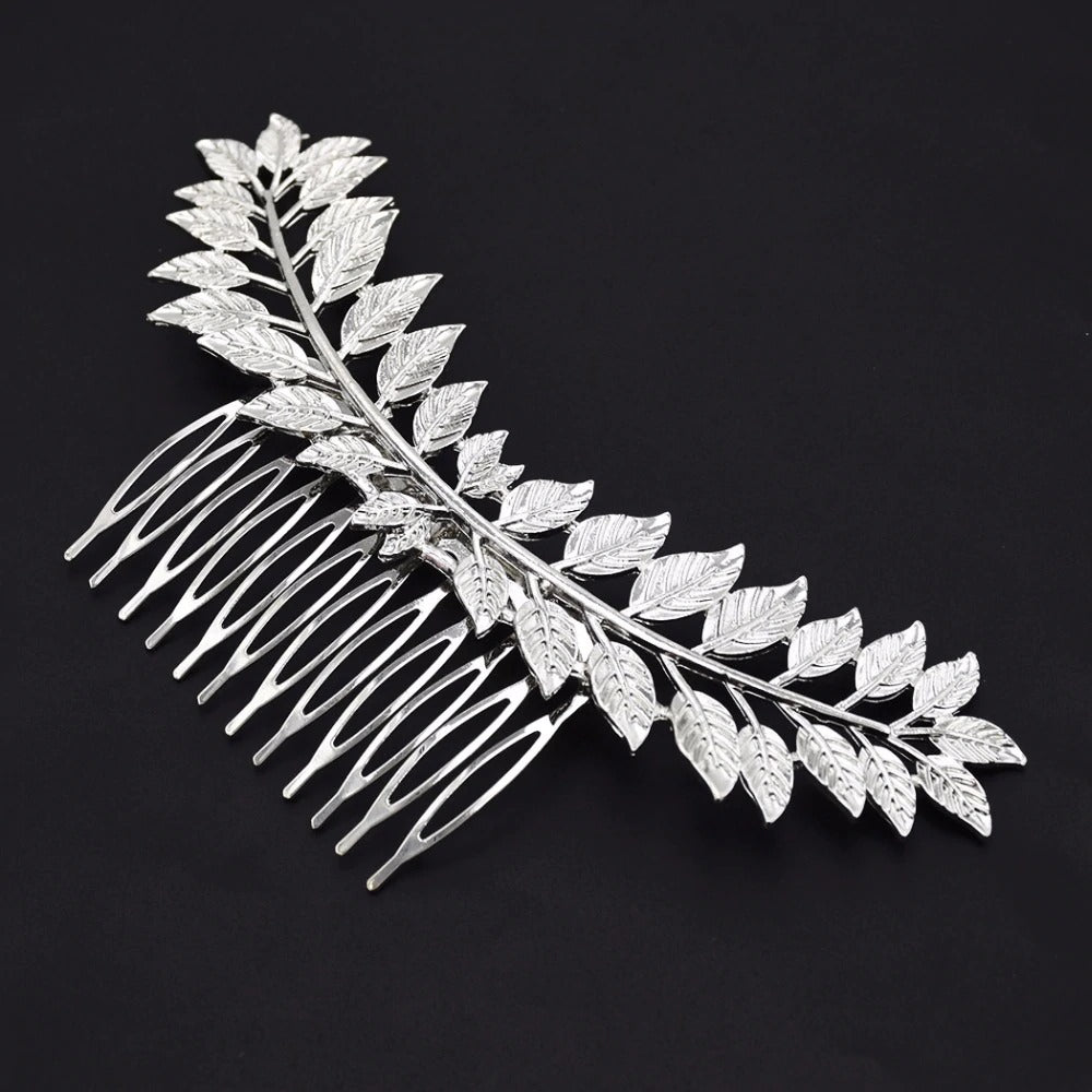 Grecian Leaf Hair Comb - Hair Accessories for Weddings silver 