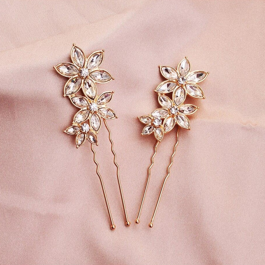 Gold Crystal Wedding Hair pins - Hair Accessories for Weddings