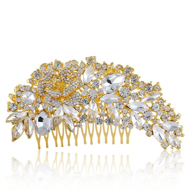 Wedding Crystal Hair Comb Gold- Bridal Combs for Hair
