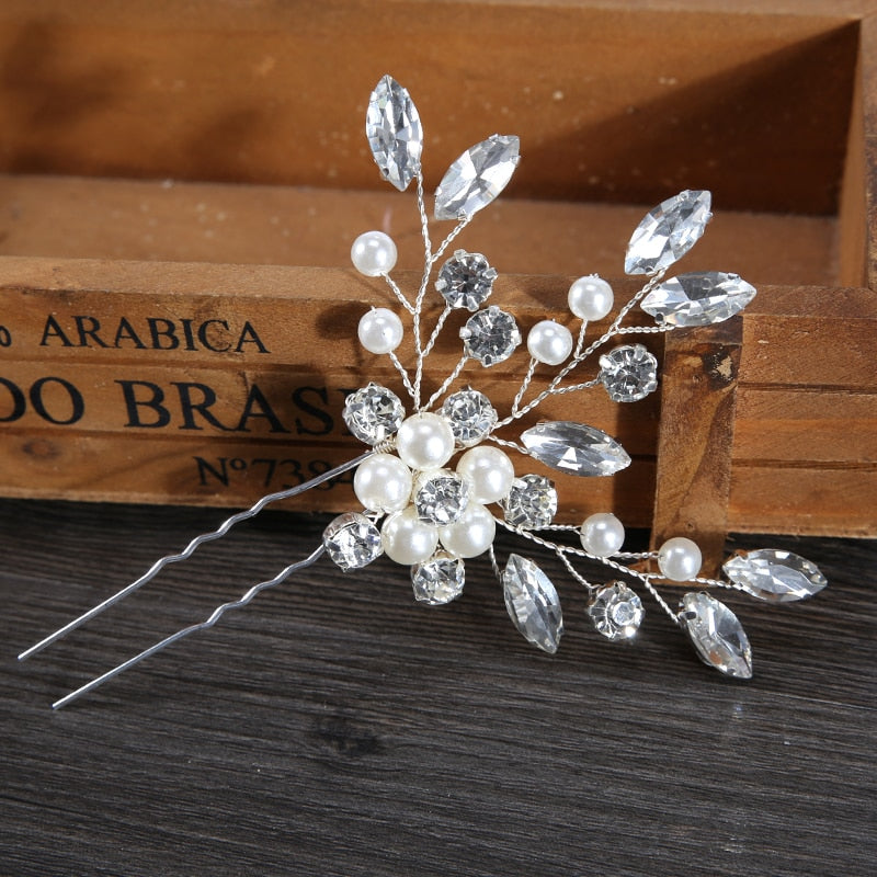 Bridal Accessories for Hair - Crystal & Pearl Hair pins