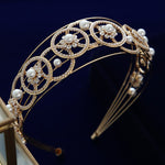 Gold Crystal Pearl Tiara Headband