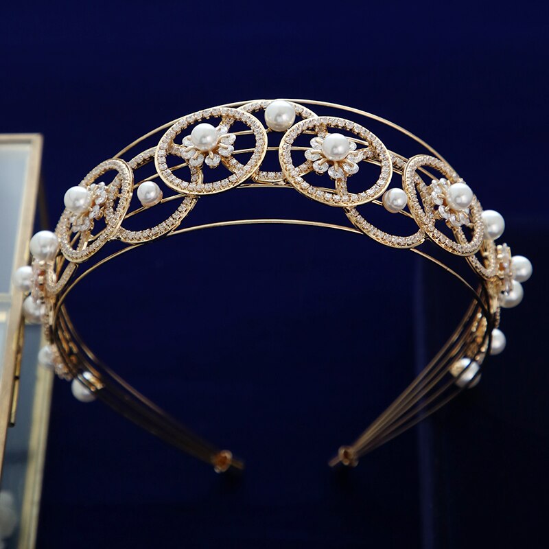 Gold Crystal Pearl Tiara Headband