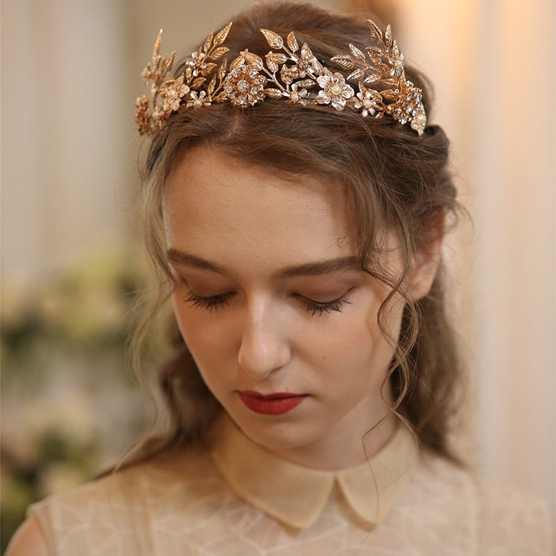 Gold Floral Wedding Hair Crown Headband