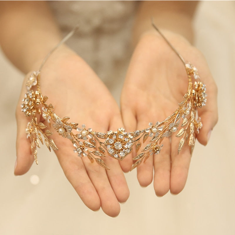 antique Gold Floral Wedding Hair Crown Headband