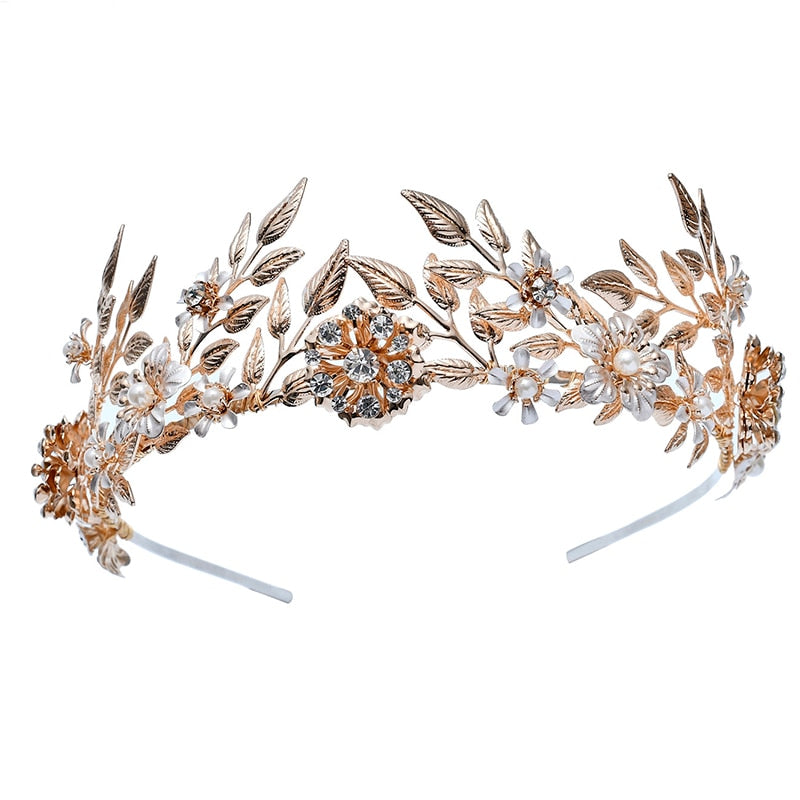antique Gold Floral Wedding Hair Crown Headband