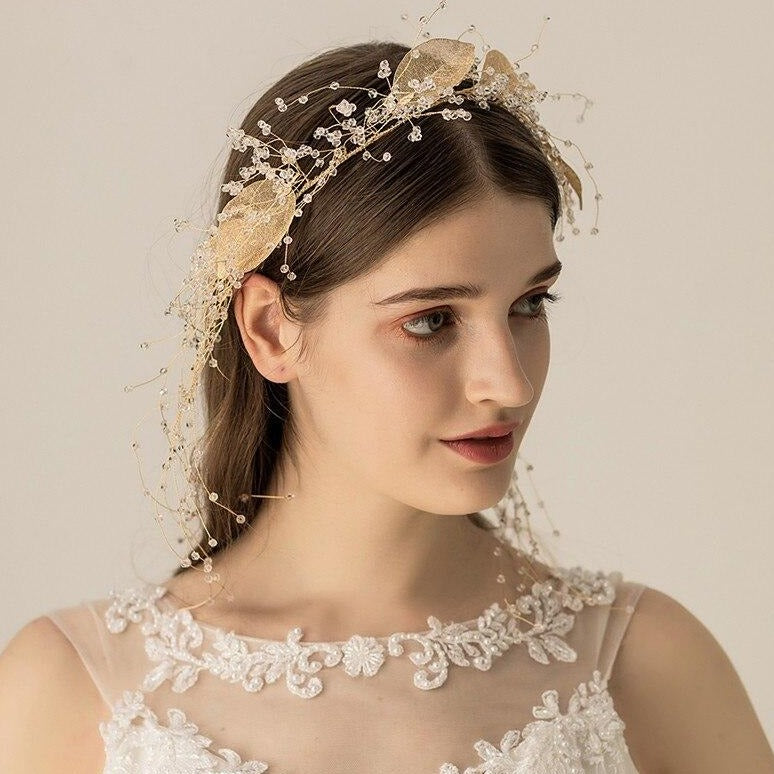 Gold Leaf Bridal Crown Headpiece for brides