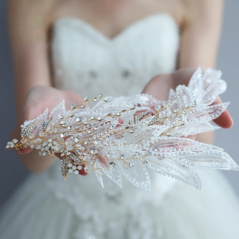 Beaded Bridal Lace Hair piece - Hair Accessories for a Wedding