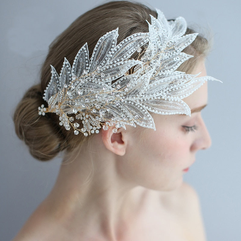 Beaded Bridal Lace Hair piece - Hair Accessories for a Wedding