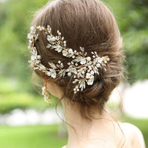 Floral crystal & pearl hair vine wedding accessories for bride