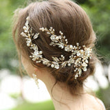Floral crystal & pearl hair vine wedding accessories for bride