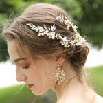 Floral crystal & pearl hair vine wedding accessories for bride gold