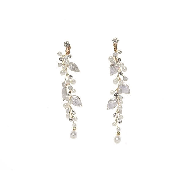 Gold Crystal & Pearl Bridal Earrings