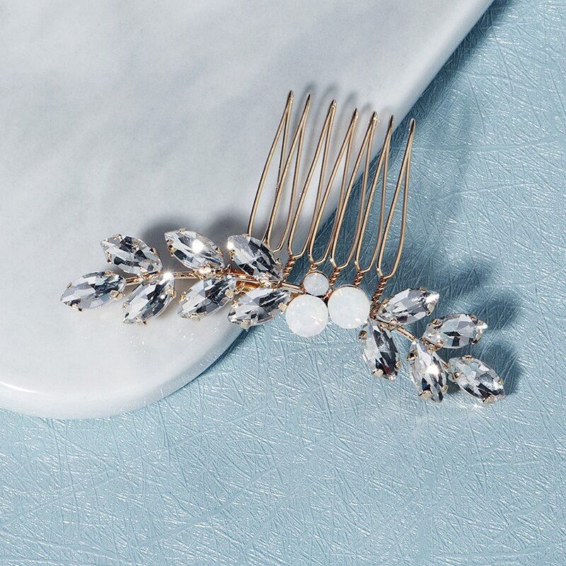 Gold Opal Crystal Bridal Hair Comb - Bridal Accessories for Hair