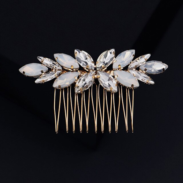 Gold Opal Crystal Bridal Hair Comb - Bridal Accessories for Hair