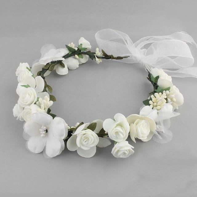 Flower Girl Bohemian Crown Hairpiece white